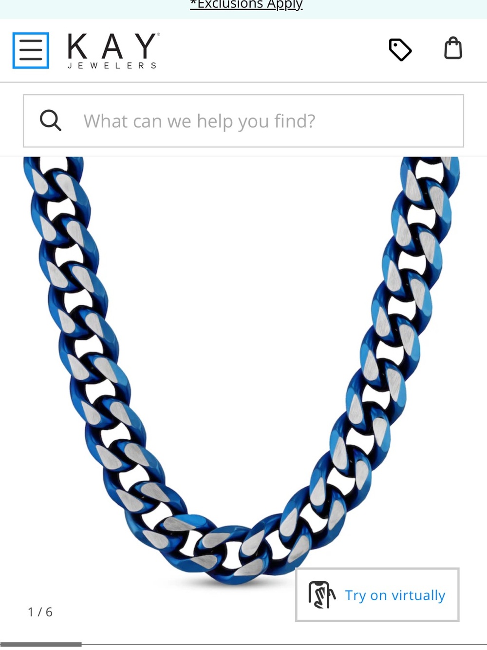 KAY JEWELERS Blue and Silver Two-Tone Cuban Link Necklace